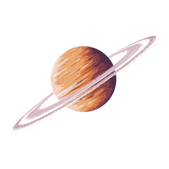 Hand drawn sketch of planet saturn in color, isolated on white background. Detailed drawing in the style of vintage. Vector illustration © Andiz.od