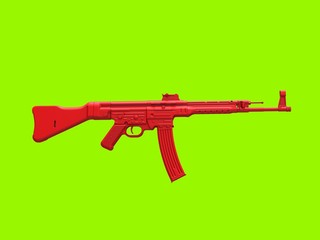 Red assault machine gun on green background