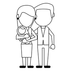 Family avatar faceless cartoon in black and white