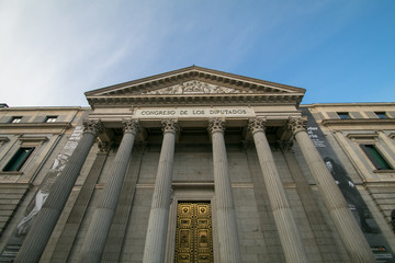 Main facade of the Spanish Parliament House (Madrid, Spain)