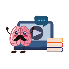 brain cartoon laptop education