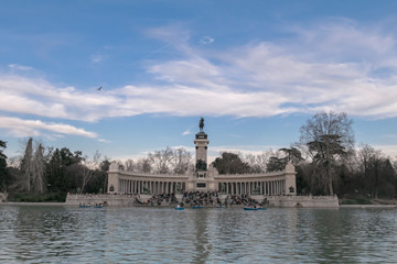 Fototapeta na wymiar Monument to King Alfonso XII is located in Buen Retiro Park, Madrid, Spain