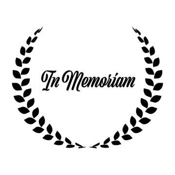 Funeral Wreath With In Memoriam Label. Rest In Peace. Simple Flat Black Illustration