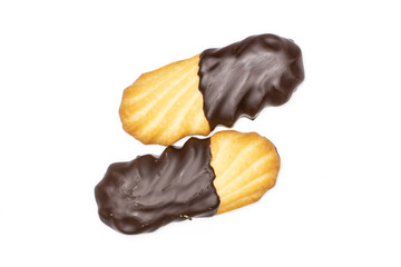 Group of two whole baked lazy cookie with chocolate flatlay isolated on white background