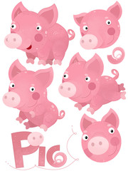 cartoon scene with pig set on white background - illustration for children