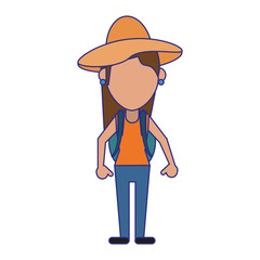 Tourist woman avatar blue lines