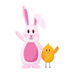 happy easter rabbit and chick