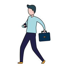 businessman with mobile and portfolio