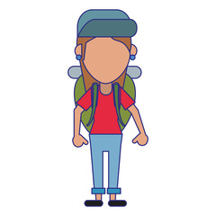 Tourist woman avatar blue lines