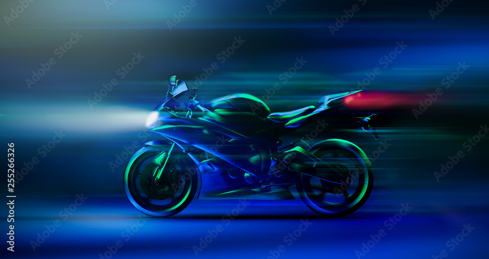 Wall mural Futuristic high speed racing motorcycle scene (3D Illustration) 