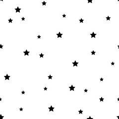 The seamless pattern with black stars on a white background. Vector.