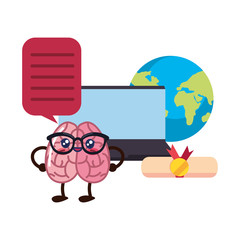 brain cartoon laptop education