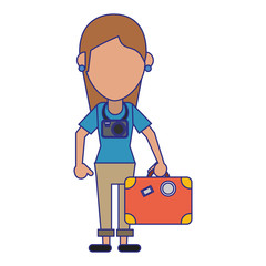 Tourist woman avatar blue lines