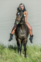 Fototapeta premium Desert Model and Her Horse