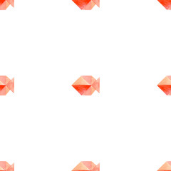 Watercolor seamless pattern with fishes in a row. Origami style. On a white background. Illustration. 