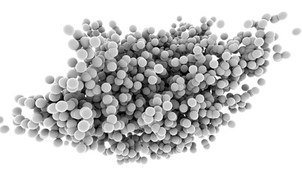 White spheres, balls or molecules floating in organic motion