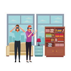 People playing with virtual reality glasses