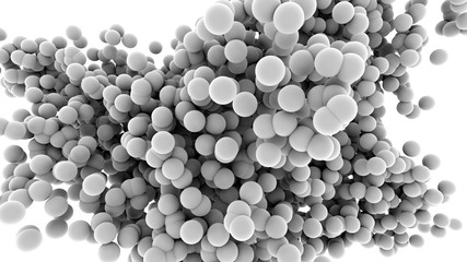 White spheres, balls or molecules floating in organic motion