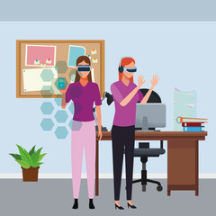 People playing with virtual reality glasses