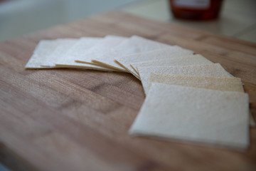 slices on wood board