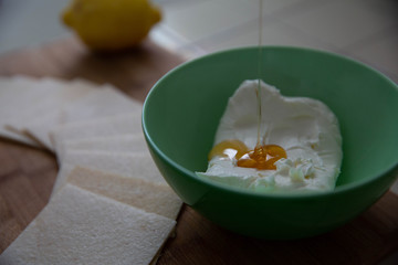 bowl of cream and honey