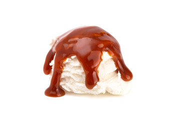 Scoop of Vanilla Ice Cream with Caramel Sauce