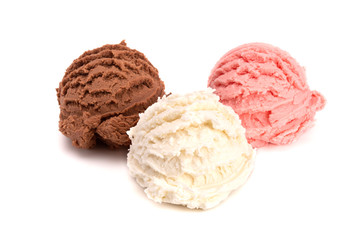 Three Flavors of Ice Cream on a White Background