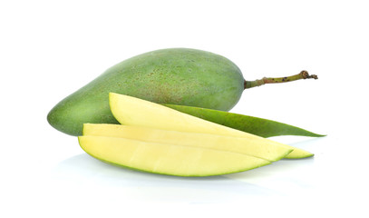 Green mango fruit (Mangifera) isolated on white background