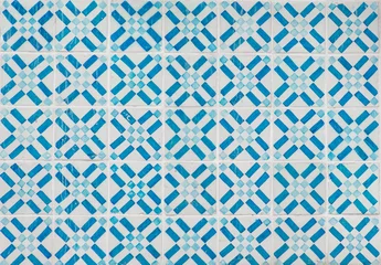 Gordijnen Sierlijke felgekleurde Portugese tegeltextuur in blauw en wit © Simon