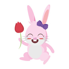 beautiful rabbit with rose flower easter character