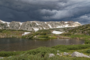 Storm clouds brew over the Snowy Range of Wyoming
