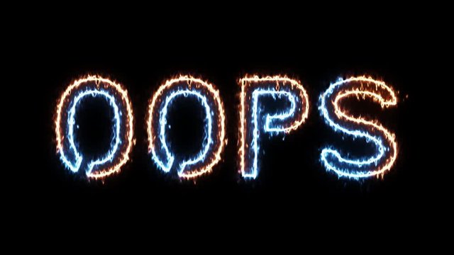 Oops - fire and ice outline glowing text on transparent background