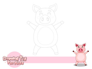 Drawing and Paint Cute Cartoon Pig. Educational Game for Kids. Vector Illustration With Cartoon Style Funny Animal