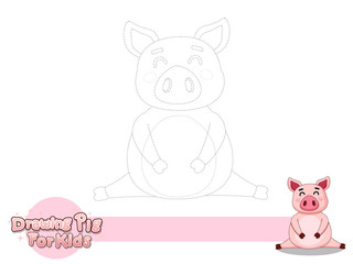 Drawing and Paint Cute Cartoon Pig. Educational Game for Kids. Vector Illustration With Cartoon Style Funny Animal