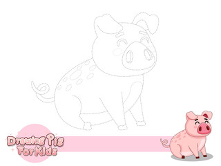 Drawing and Paint Cute Cartoon Pig. Educational Game for Kids. Vector Illustration With Cartoon Style Funny Animal