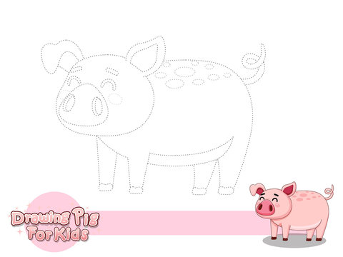 Drawing and Paint Cute Cartoon Pig. Educational Game for Kids. Vector Illustration With Cartoon Style Funny Animal