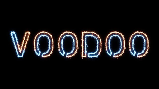 Voodoo - fire and ice outline glowing text on transparent background