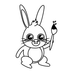 beautiful rabbit with paint brush easter character