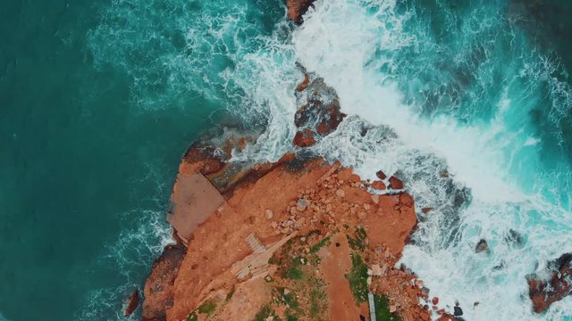 Aerial drone view video of sea near beach with birds fly, Attica, Greece