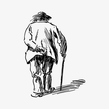 Old Man Walking With A Cane