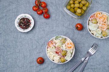 Salad with pasta and raw vegetables