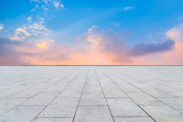 Empty square tiles and beautiful sky scenery