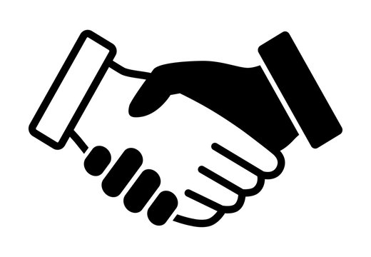 Black and white handshake or shaking hands in unity flat vector icon for apps and websites