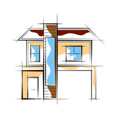 Colored sketch of a modern house building. Vector illustration design