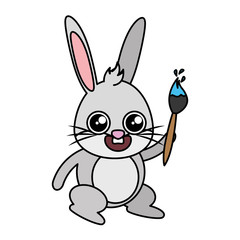 beautiful rabbit with paint brush easter character