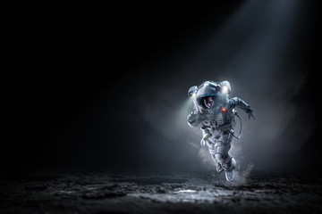 Spaceman running fast. Mixed media