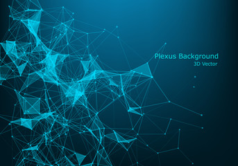 Abstract plexus background with connected lines and dots. Wave flow. Plexus geometric effect Big data with compounds. Lines plexus, minimal array. Digital data visualization, illustration.