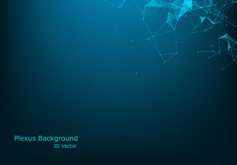 Triangulars on a abstract blue background with scintillating circles and gloss. Brilliant round sphere with polygons. Illustration digital.