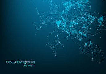 Blue fantasy abstract technology, engineering and science background with particles and plexus connected lines. Depth of field settings.