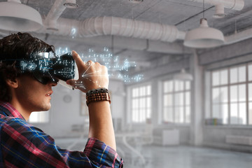 Experiencing virtual technology world. Mixed media